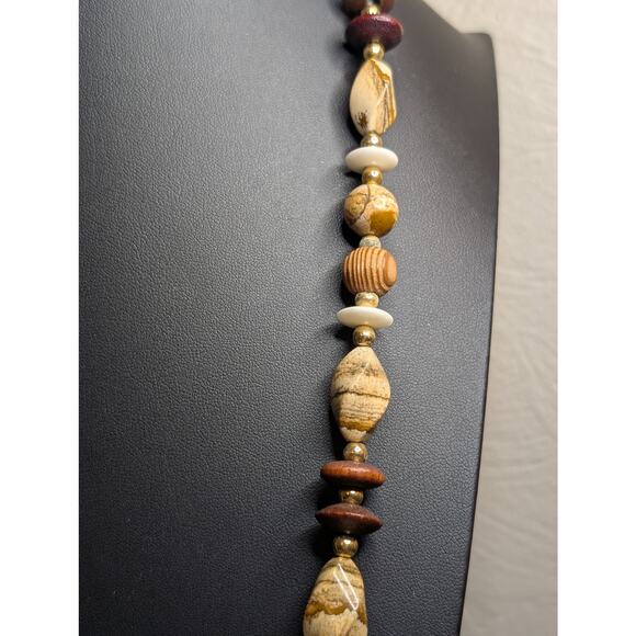 Vintage Wood Jasper Stone Bead 28" Necklace W/ Slide in Clasp. - Picture 7 of 10